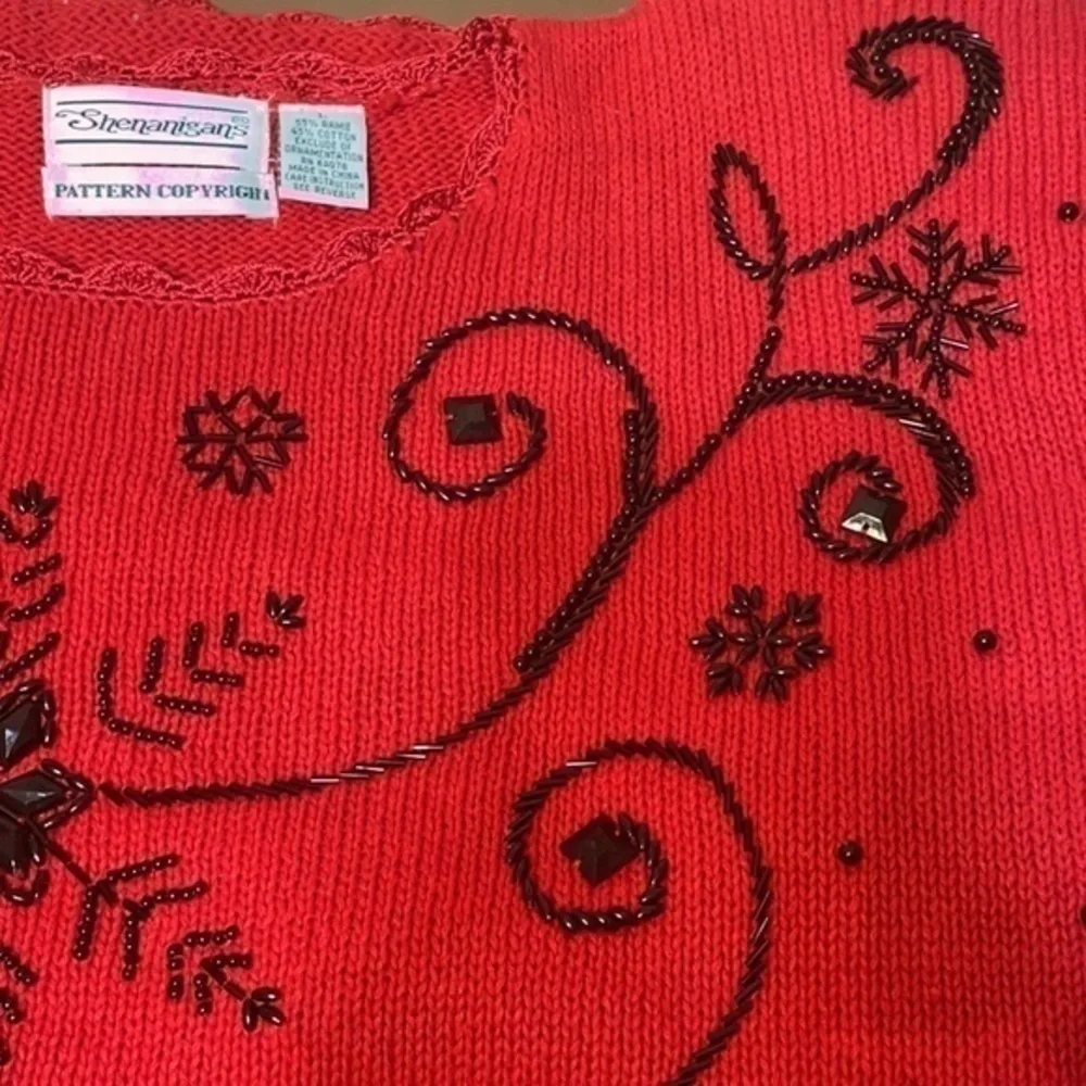 Shenanigans sweater Vintage Red black beaded ugly Christmas Size Large